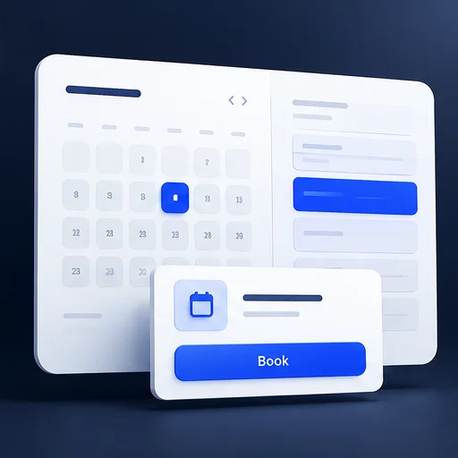 Illustrative appointment calendar with a selected day and booking interaction
