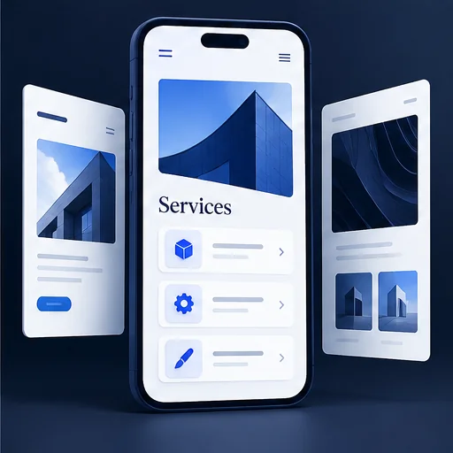 Illustrative mobile service-selection experience with responsive page layouts