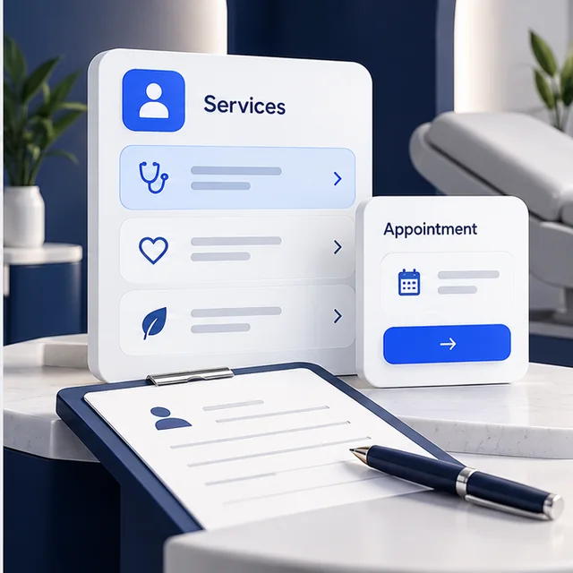 Illustrative private-clinic service selection and appointment enquiry interface