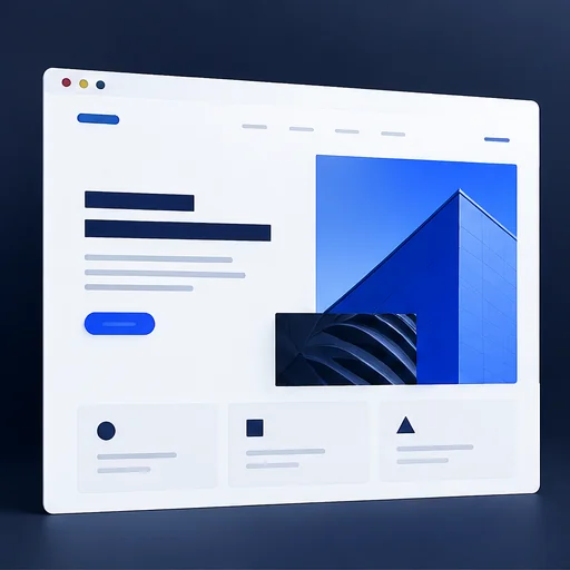 Illustrative bespoke website design with polished page hierarchy and blue editorial artwork
