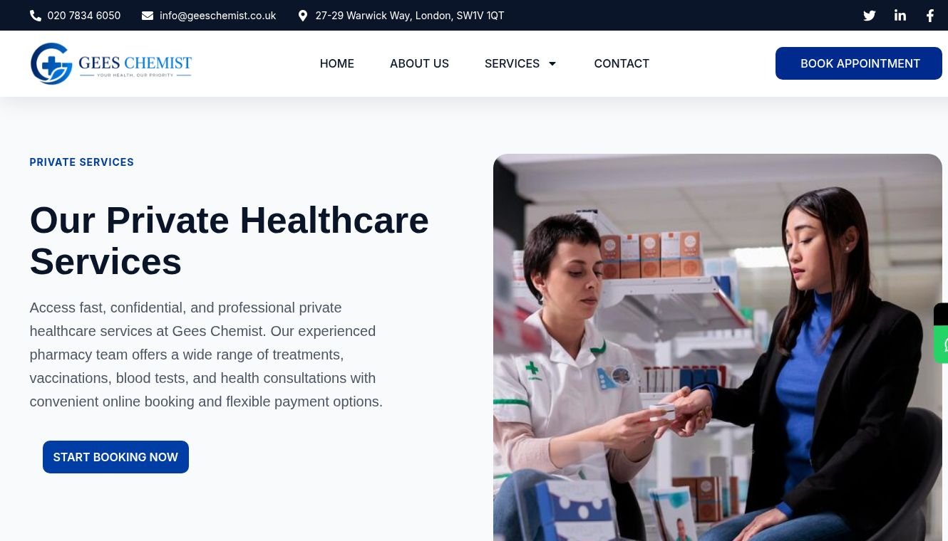 Genuine Gees Chemist service-information page